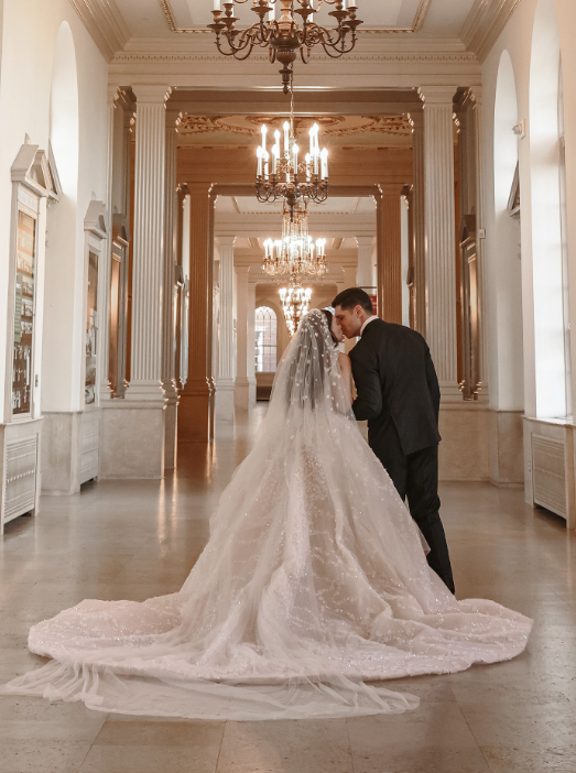 Gorgeous Ball Gown Spaghetti Strap Beaded Tulle Long Sweep Wedding Dress DP1874