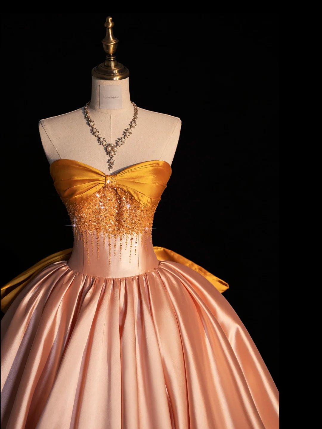 Cute A Line Sweetheart Neck Beaded Satin Long Prom Dress Graduation Prom Dress with Bow DP2267