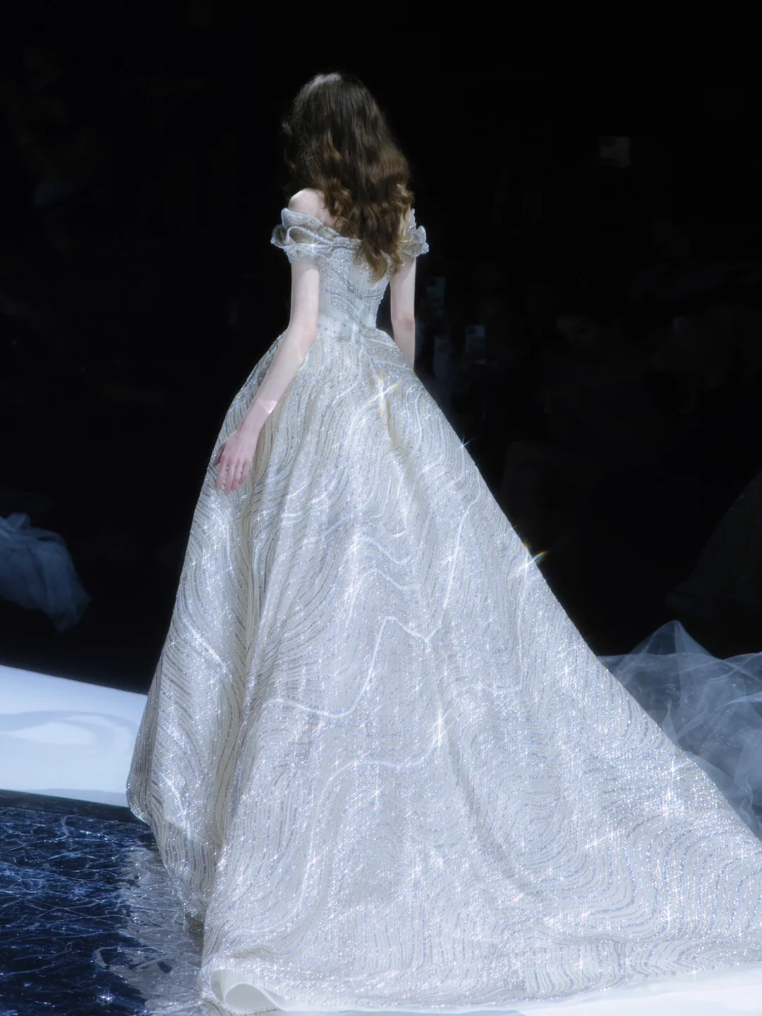 Shiny A Line Off the Shoulder Silver Sequin Tulle Long Prom Dress DP2841