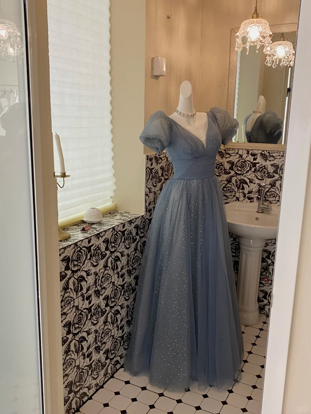 Princess Blue Ball Gown Puff Sequin Tulle 16th Birthday Dress Prom Dress Formal Dress DP3339