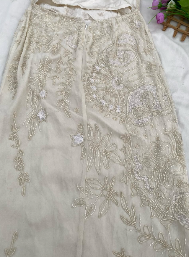 Vintage A Line Halter Beaded Ivory Satin and Chiffon Prom Dress Evening Dress DP1375