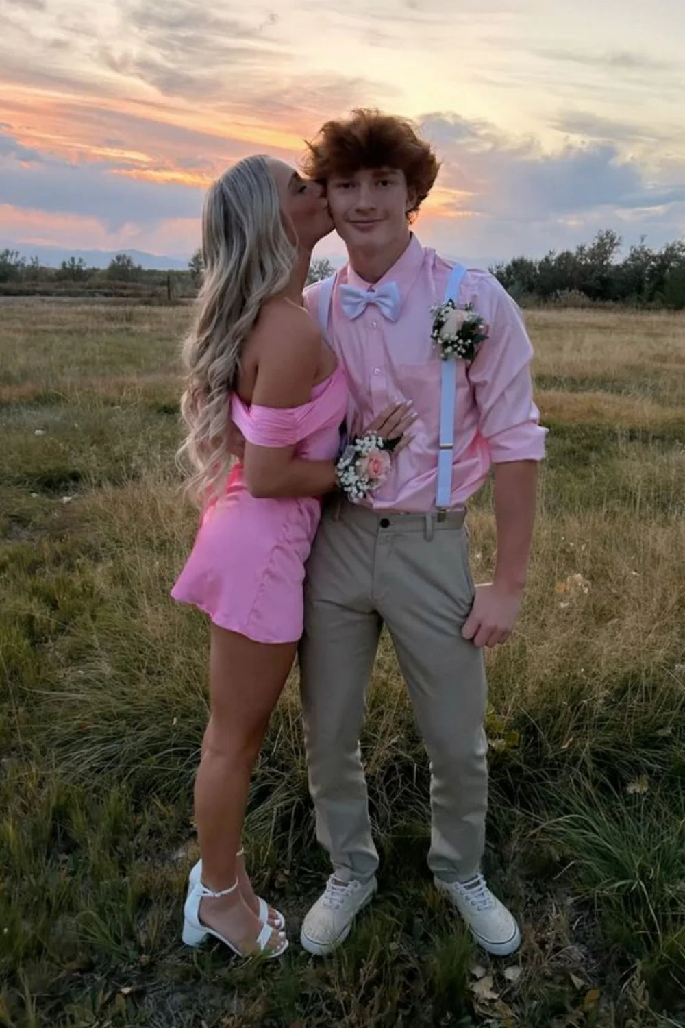 Watermelon Pink A Line Straps Satin Short Homecoming Dress Mini Dress Outfits DP5881