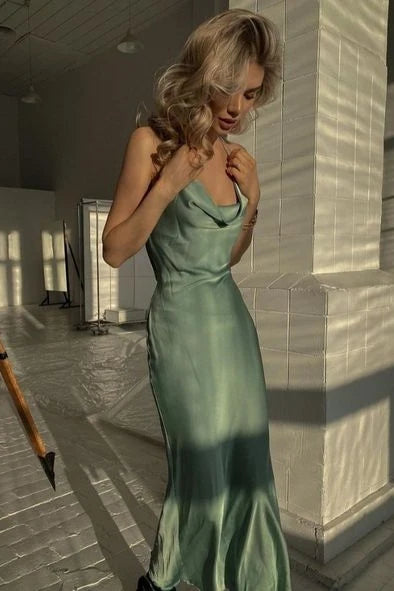Hot Sheath Spaghetti Straps Green Long Prom Dress with Criss Cross Back DP7441