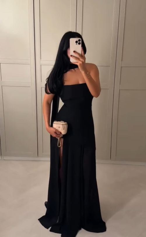 White Flowy Simple A Line Strapless Satin Chiffon Prom Dress Formal Dress with Slit DP3216