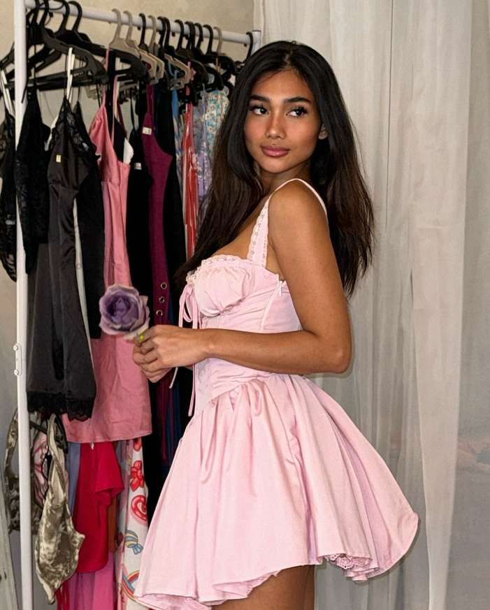 Cute Pink A Line Straps Lace Satin Short Homecoming Dress Outfits DP1376