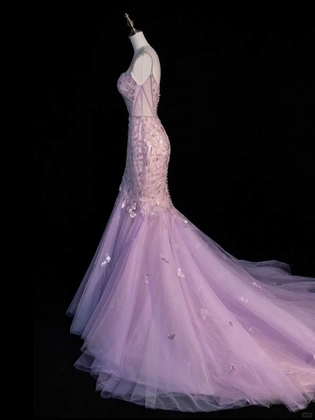 Purple Mermaid Spaghetti Strap Sequin Beaded Tulle Party Dress Evening Dress DP2284