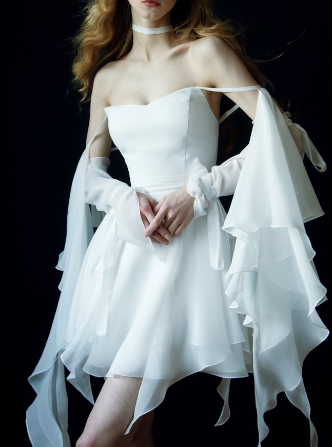White Flowy A Line Spaghetti Strap Chiffon Short Homecoming Dress Outfits DP3147