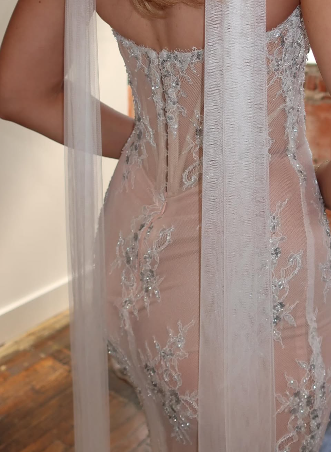 Elegant Sheath Strapless Corset Lace Tulle Prom Dress Evening Dress DP1849