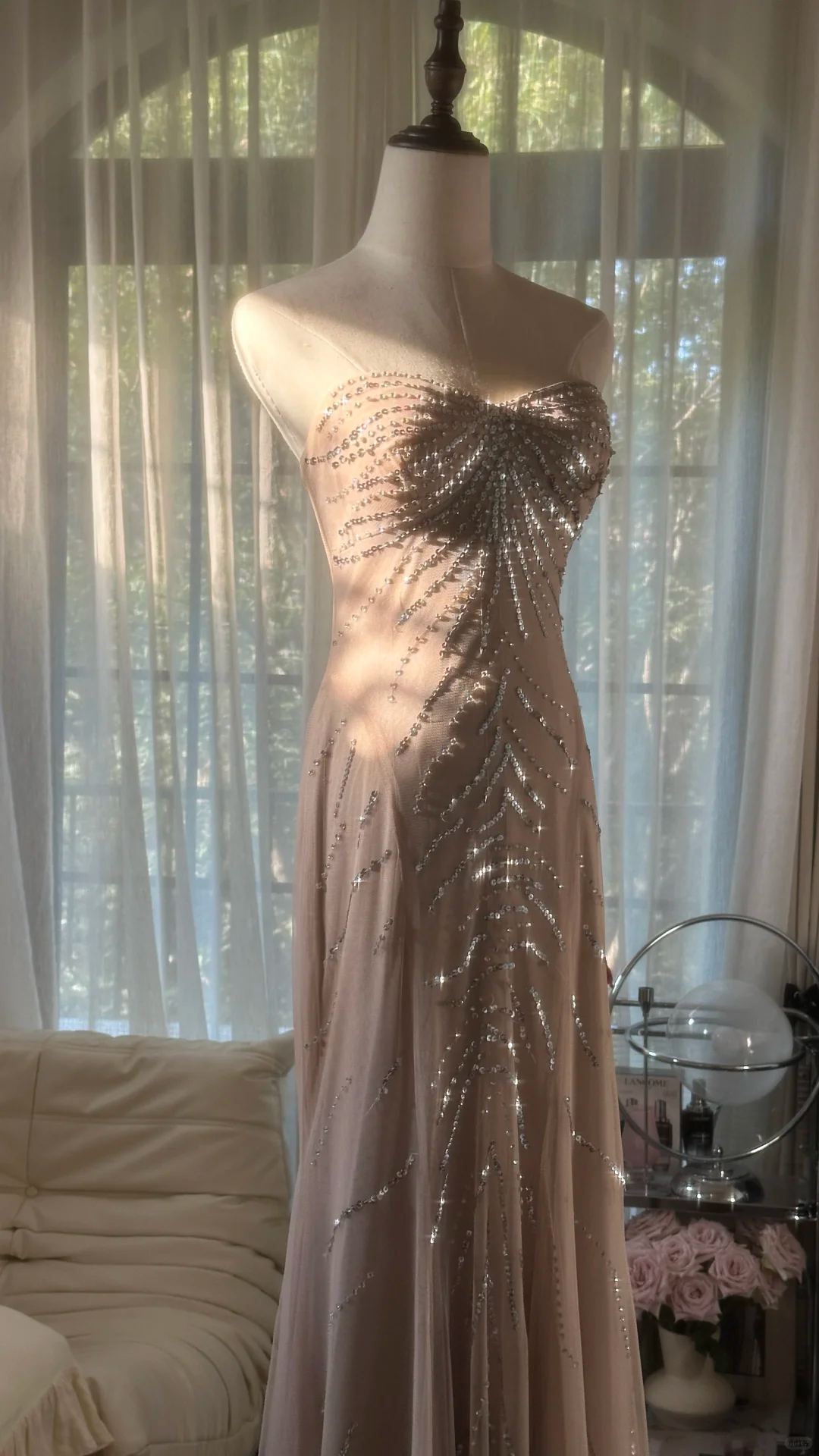 Elegant Mermaid Strapless Sequin Chiffon Long Party Dress Wedding Guest Dress DP2480
