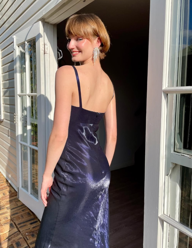 Simple Sheath Spaghetti Strap Navy Blue Satin Long Prom Dress Graduation Prom Dress DP2203