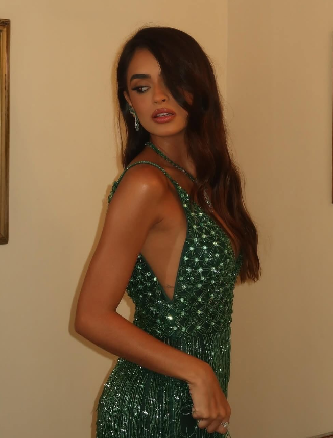 Dark Green Sequin Beaded V Neck Long Prom Dress Date Dress Evening Dress DP3000