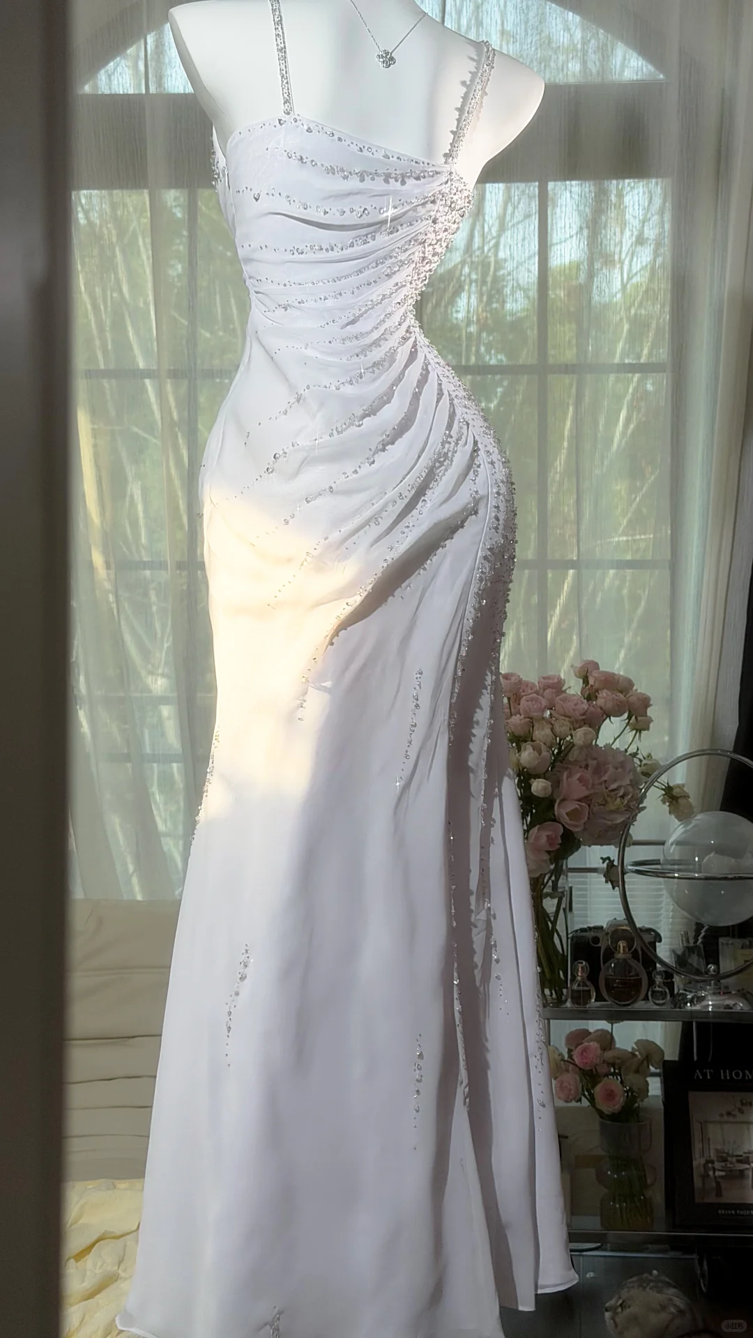 2000s Fairy Vintage White Beaded Chiffon Long Prom Dress DP5153