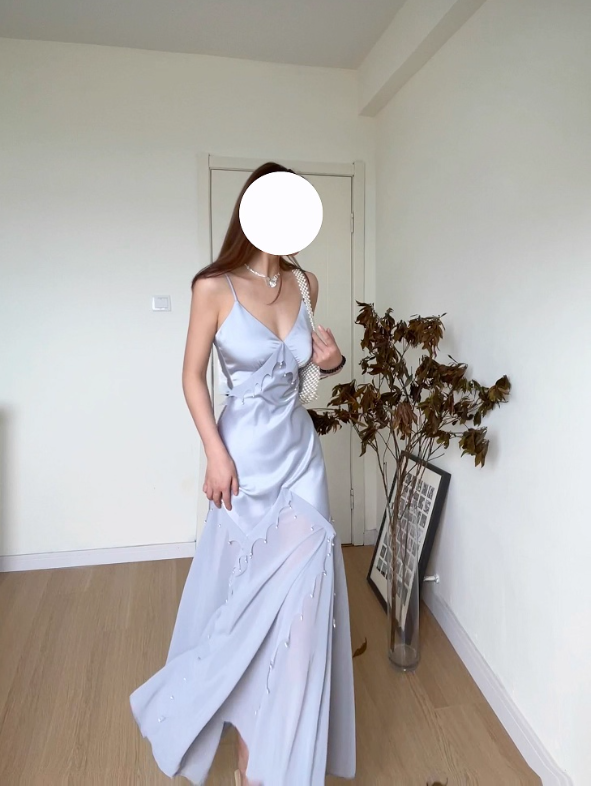 Gentle Mermaid Spaghetti Strap Pearl Chiffon Satin Prom Dress Evening Dress Party Dress DP3583