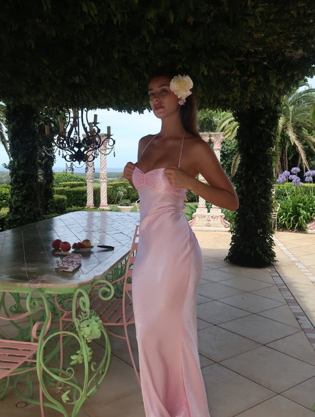 Pink Sheath Spaghetti Strap Sequin Satin Prom Dress Party Dress Evening Dress DP3538