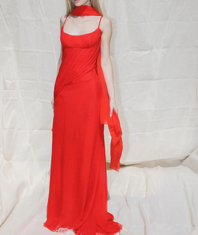 Simple A Line Spaghetti Strap Red Chiffon Long Prom Dress Evening Dress DP2085