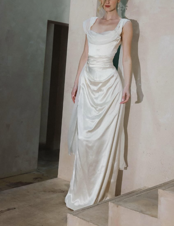 Elegant A Line Straps Ivory Satin Chiffon Long Prom Dress Graduation Prom Dress DP2170