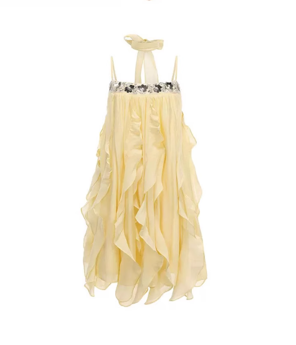 Pink A Line Spaghetti Strap Sequin Ruffle Chiffon Short Homecoming Dress Outfits DP3476