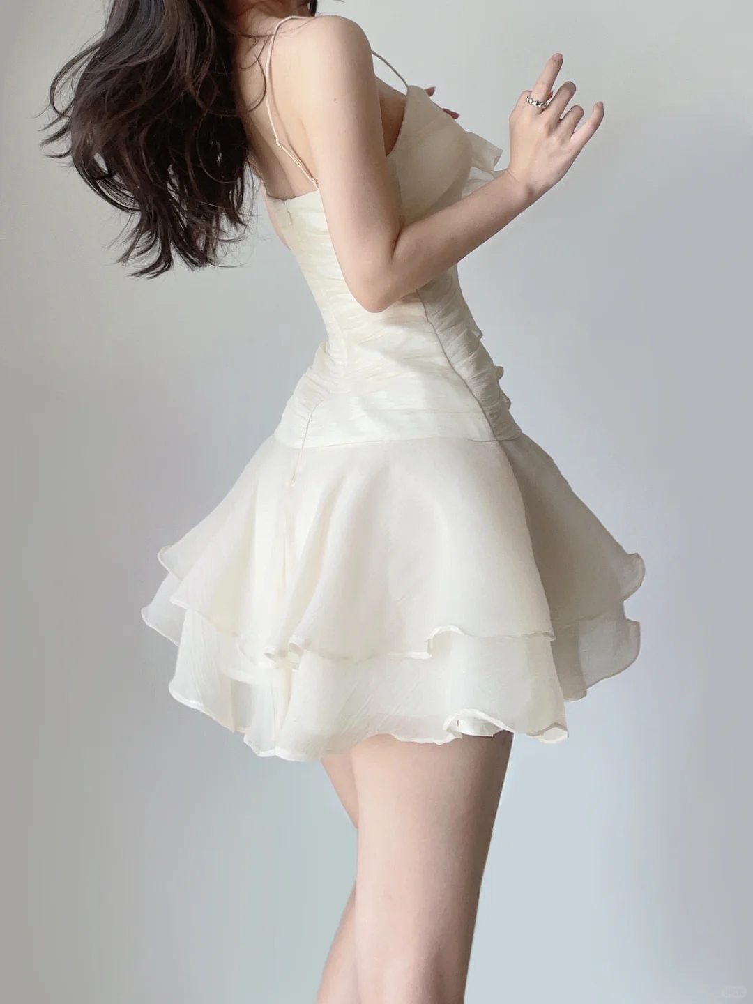 Ivory A Line Spaghetti Strap Layered Chiffon Short Homecoming Dress Cocktail Dress DP2662