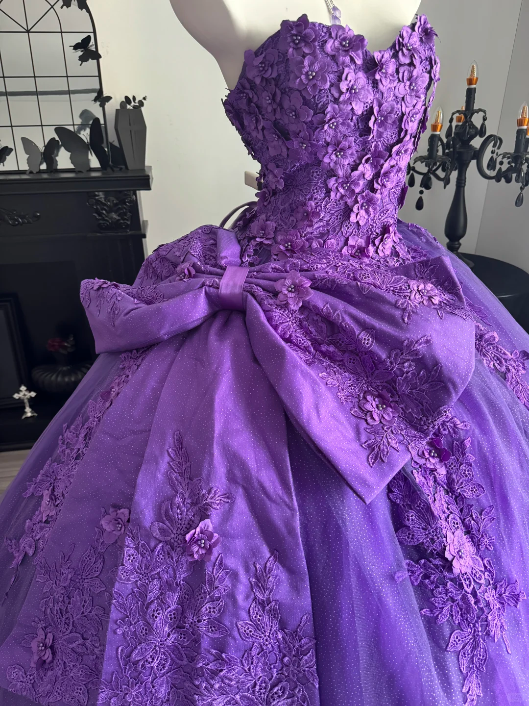Purple Ball Gown Sweetheart Neck Appliques Lace Prom Dress Quinceanera Dress DP6951
