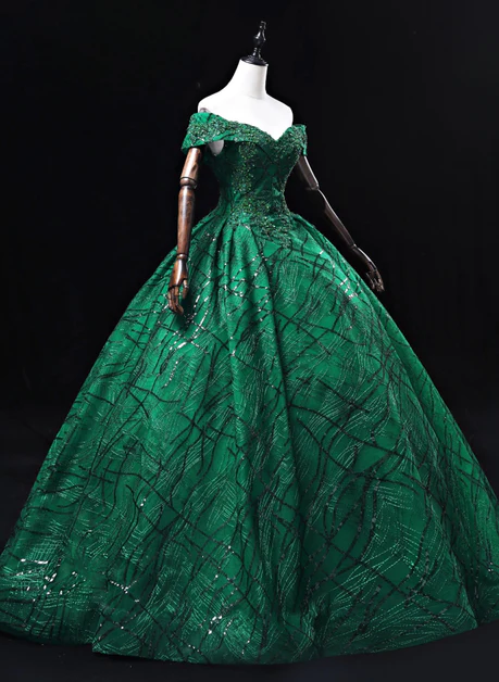 Gorgerous Green Tulle Sequin Ball Gown Long Prom Dress Sweetheart Sweet 16 Dress DP608