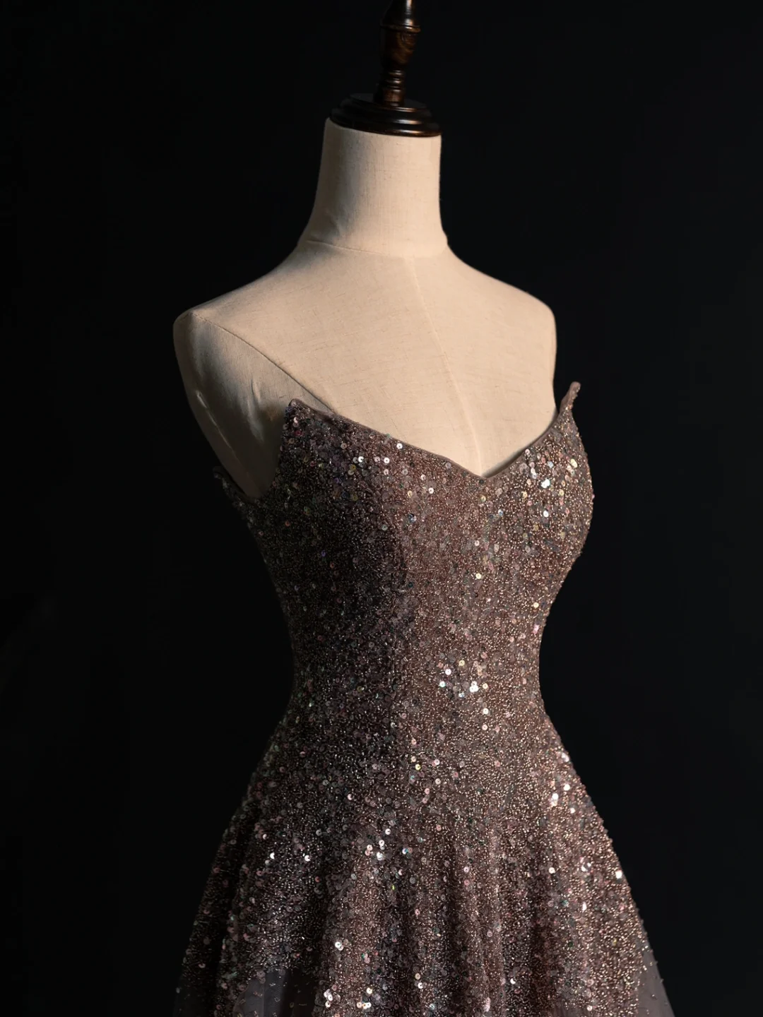 Shiny A Line Strapless Sequin Tulle Long Prom Dress Graduation Prom Dress DP2215