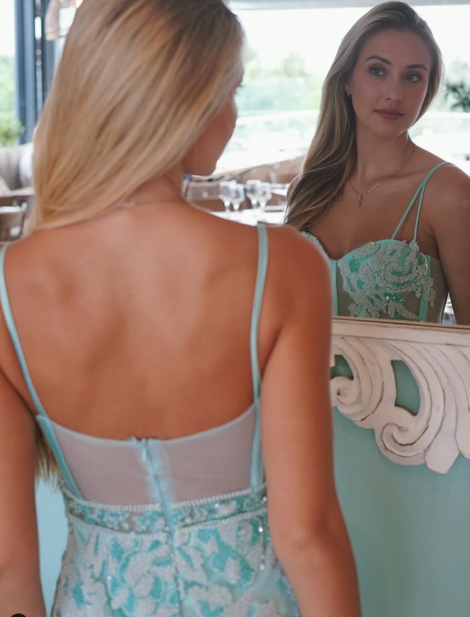 Elegant Sheath Straps Corset Beads Blue Satin Long Prom Dress Evening Dress DP1472