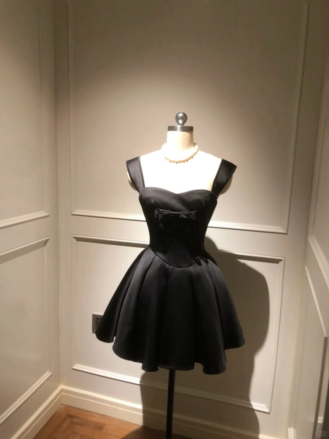 Simple A Line Strap Black Satin Short Homecoming Dress Cocktail Dress with Bow DP2702