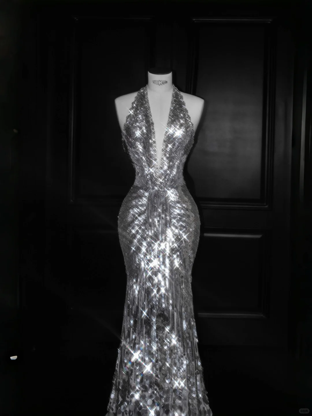 Sexy Mermaid Halter Silver Sequin Open Back Long Prom Dress Evening Dress DP2654