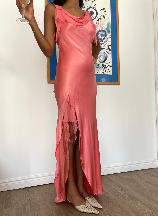 Pink Mermaid Spaghetti Strap Ruffle Satin Open Back Prom Dress Graduation Prom Dress DP2163