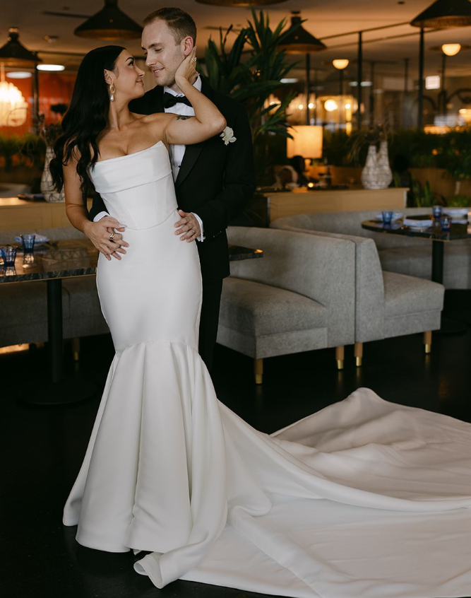 Simple Mermaid Strapless Satin Long Sweep Wedding Dress DP1876