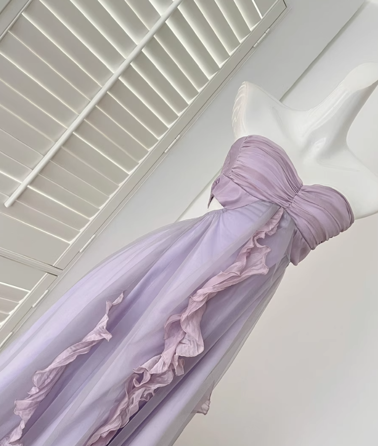 Purple A Line Sweetheart Neck Tulle Vacation Dress Homecoming Dress Outfits DP3544