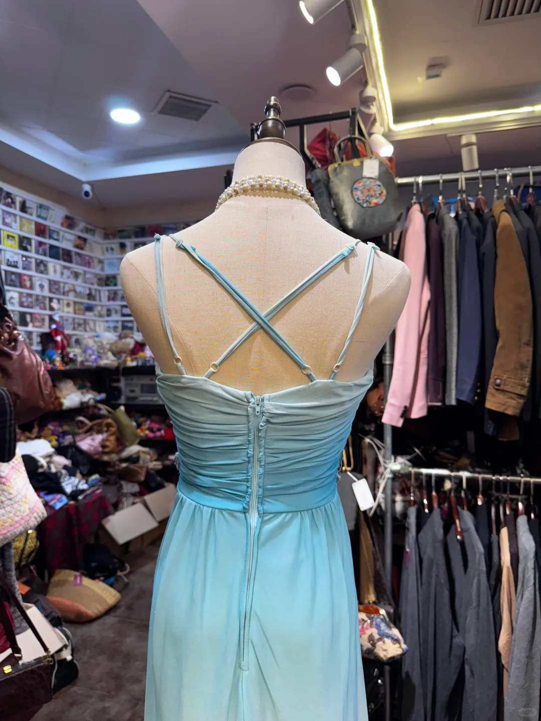 Vintage A Line Spaghetti Strap Rhinestone Blue Ombre Chiffon Prom Dress Party Dress DP3710