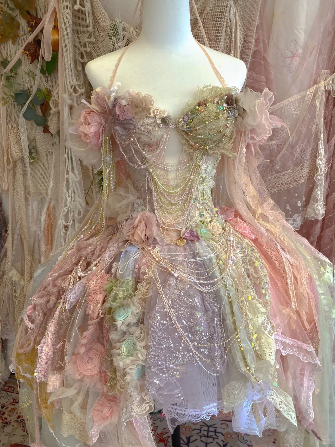 Dreamy Multi-color A Line Halter Floral Lace Tulle Short Homecoming Dress DP3761