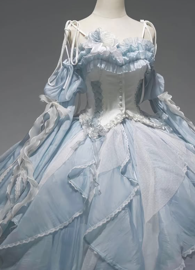 Baby Blue Ball Gown Spaghetti Strap Layered Chiffon Prom Dress Party Dress DP4204