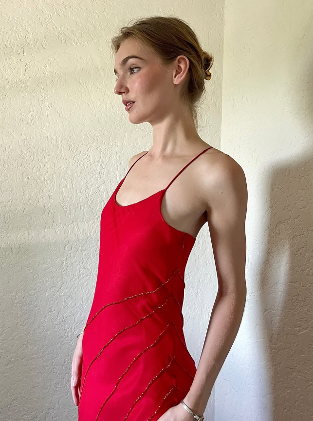 Elegant Sheath Spaghetti Strap Beaded Red Chiffon Long Prom Dress Graduation Prom Dress DP2201
