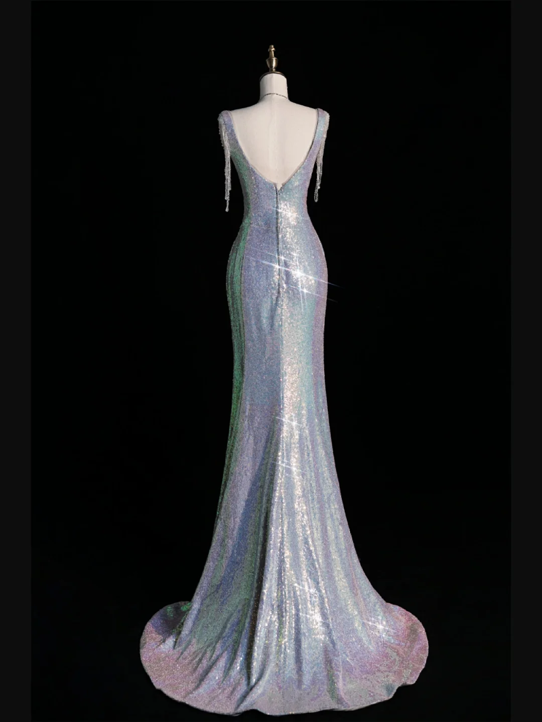Shiny Mermaid Straps Beaded Sequin Long Sweep Prom Dress Graduation Prom Dress DP2194