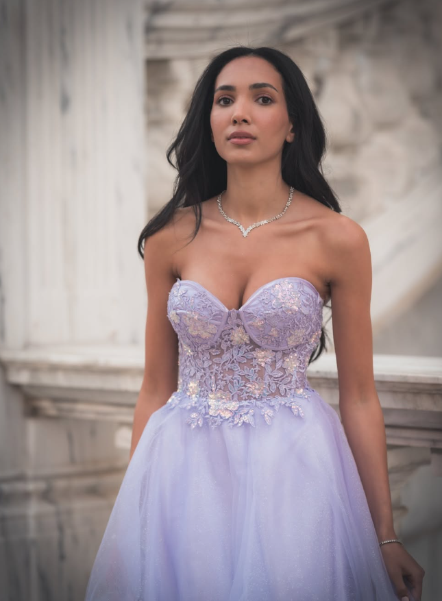 Lilac A Line Sweetheart Neck Corset Appliques Tulle Long Prom Dress Evening Dress DP1580