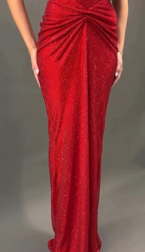 Sexy Burgundy Sheath Strap Beaded Sequin Long Prom Dress Wedding Guest Dress DP4078