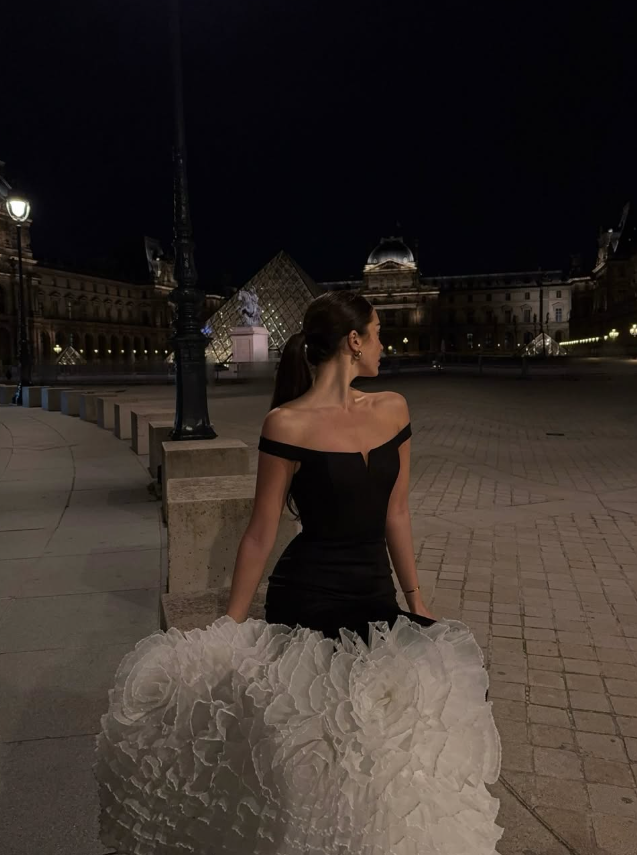 Stunning Mermaid Black Satin White Floral Organza Prom Dresses Evening Dress Date Dress DP3418