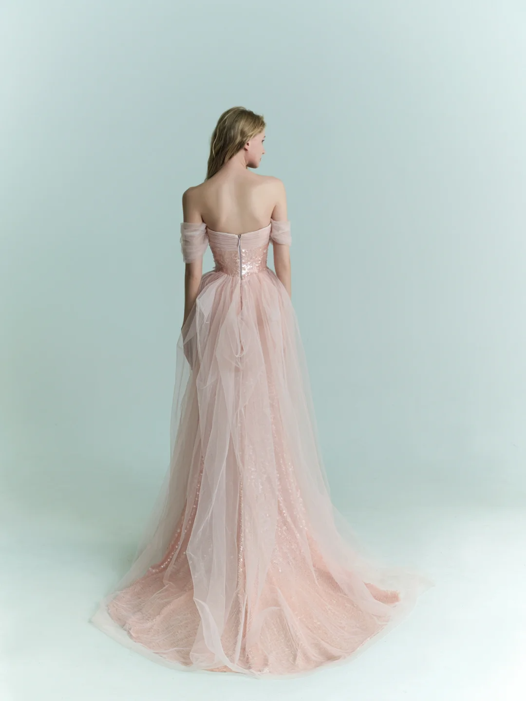 Shiny Pink Mermaid Off the Shoulder Tulle Sequin Party Dress Prom Dress Formal Gown DP3725
