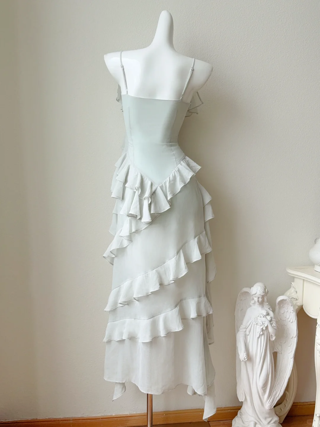 Light Sage Green A Line Straps Ruffle Chiffon Homecoming Dress Cocktail Dress DP2704