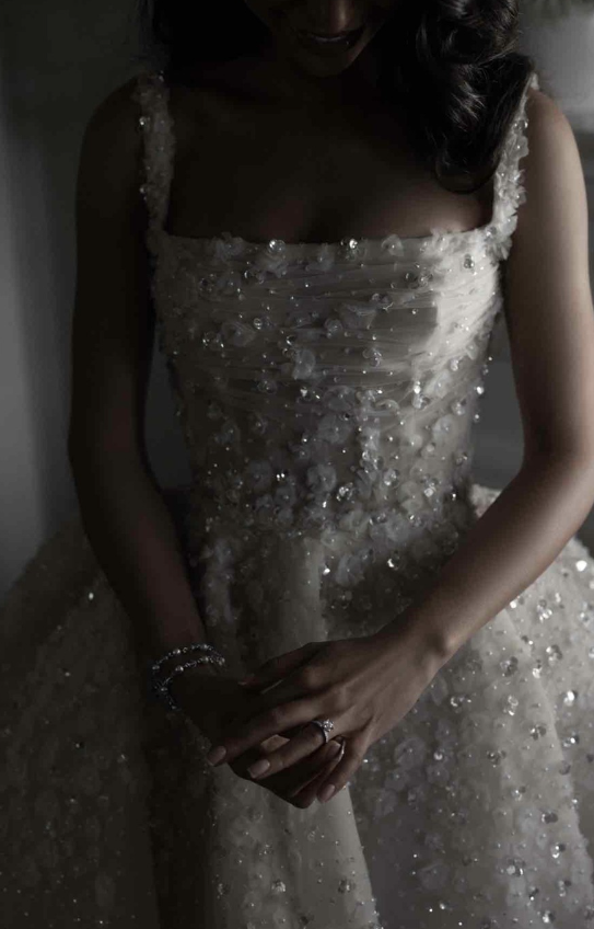 Gorgeous Ball Gown Spaghetti Strap Beaded Tulle Long Sweep Wedding Dress DP1874