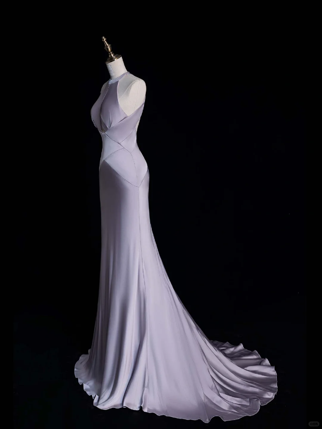 Gentle Mermaid Halter Purple Satin Open Back Long Prom Dress Evening Dress DP2132
