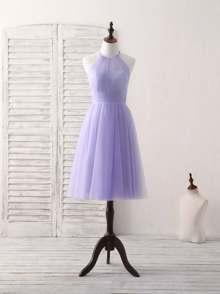 Cute Purple Tulle Short Halterneck Bridesmaid Dress Homecoming Dress DP534