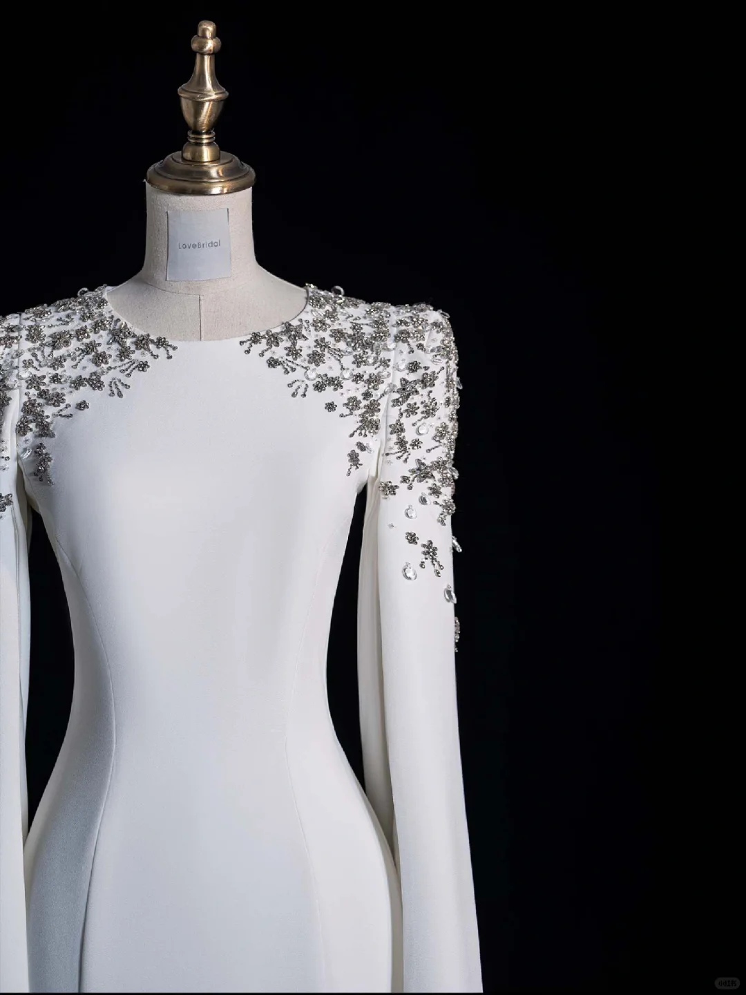 Elegant Mermaid Round Long Sleeve Beaded White Satin Party Dress Evening Dress DP2286