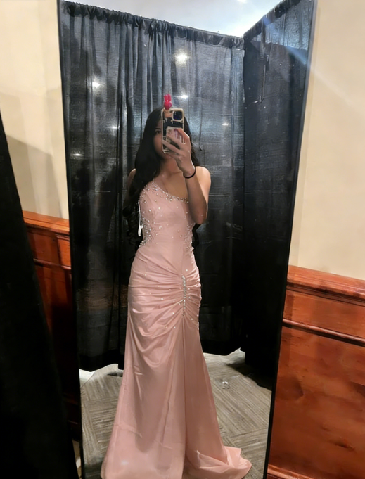 Vintage Purple A Line One Shoulder Pleated Beaded Satin Long Formal Prom Dress Evening Dress DP3073