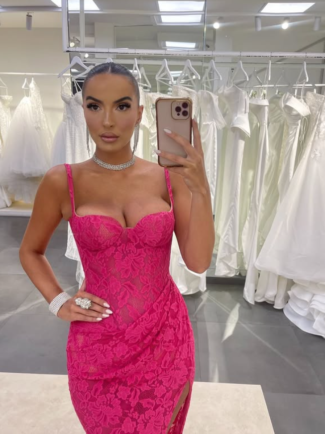 Sexy Sheath Spaghetti Strap Pink Lace Long Prom Dress Party Dress with Slit DP4129