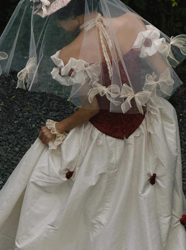 Classic Ball Gown Off the Shoulder Red Floral White Satin Prom Dress 16th Birthday Dress DP3568