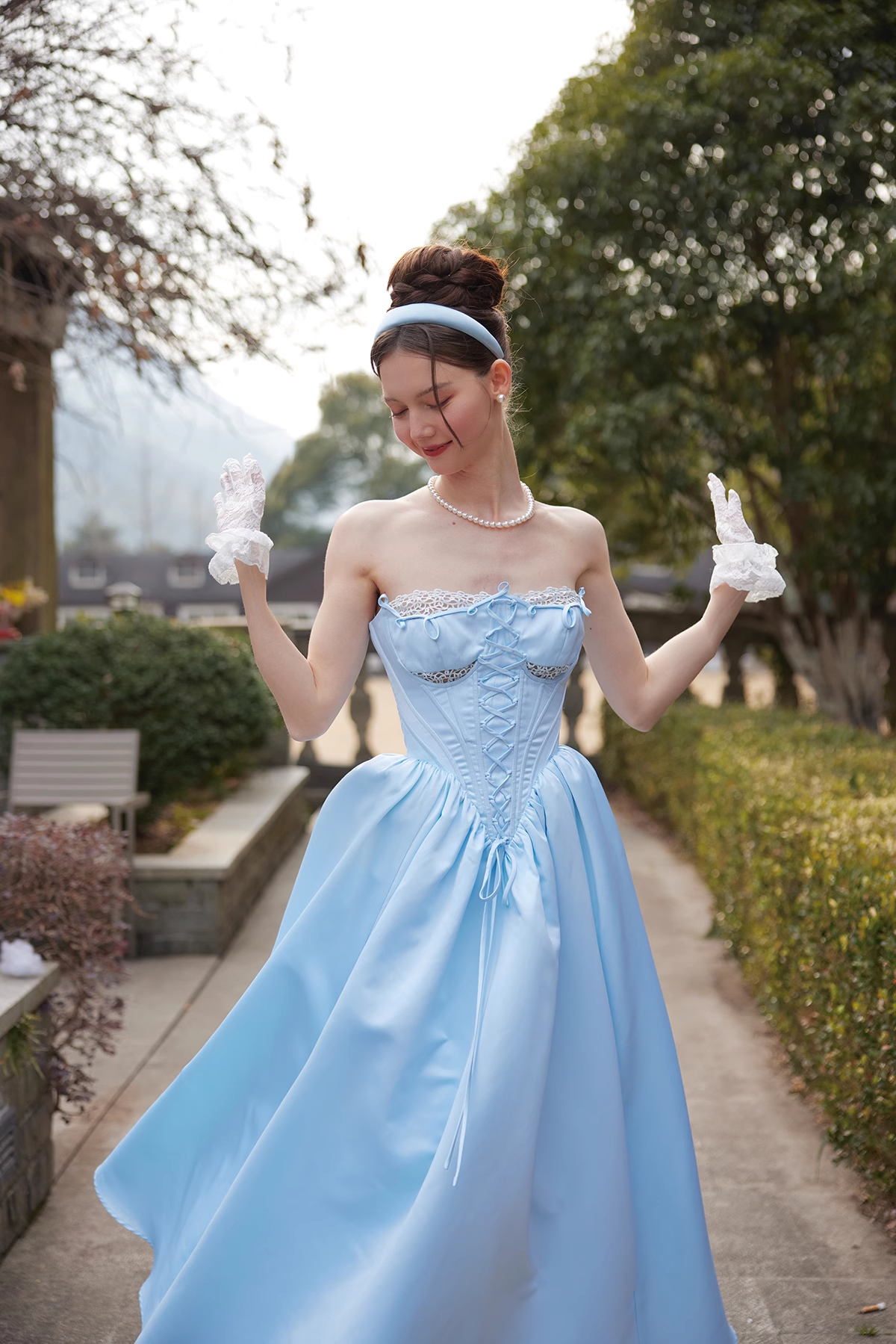Cinderella A Line Strapless Blue Satin Prom Dress Party Dress DP2736