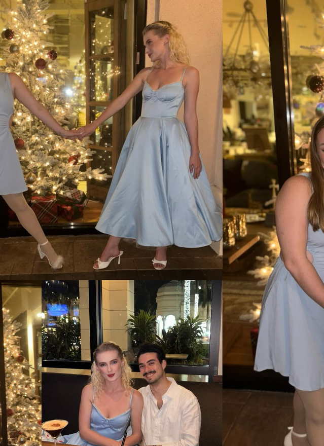 Cute A Line Spaghetti Straps Baby Blue Satin Prom Dress Birthday Dress DP1759